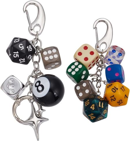 PLIGREAT 2 أنماط Lucky Dice Keychain، 8 Ball Bag النرد سحر البلياردو السحري الكرز مفتاح سلسلة الجمالية حقيبة سحر المفاتيح مفتاح ديكور ملحق لحقيبة محفظة حقيبة يد حقيبة الظهر مفاتيح in Saudi Arabia