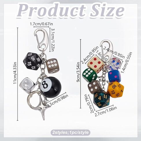 PLIGREAT 2 أنماط Lucky Dice Keychain، 8 Ball Bag النرد سحر البلياردو السحري الكرز مفتاح سلسلة الجمالية حقيبة سحر المفاتيح مفتاح ديكور ملحق لحقيبة محفظة حقيبة يد حقيبة الظهر مفاتيح in Saudi Arabia