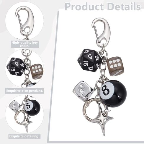 PLIGREAT 2 أنماط Lucky Dice Keychain، 8 Ball Bag النرد سحر البلياردو السحري الكرز مفتاح سلسلة الجمالية حقيبة سحر المفاتيح مفتاح ديكور ملحق لحقيبة محفظة حقيبة يد حقيبة الظهر مفاتيح in Saudi Arabia
