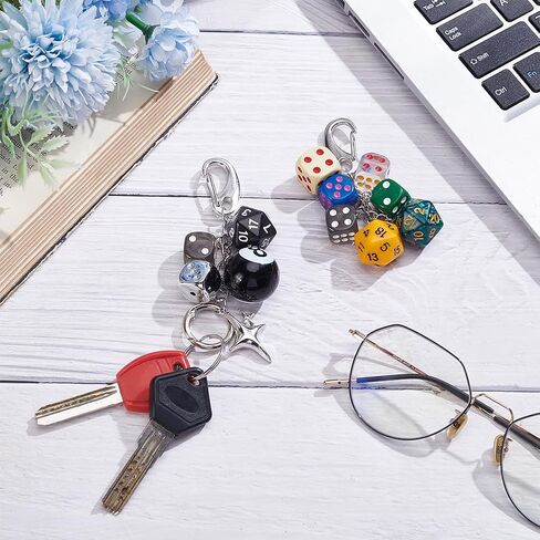 PLIGREAT 2 أنماط Lucky Dice Keychain، 8 Ball Bag النرد سحر البلياردو السحري الكرز مفتاح سلسلة الجمالية حقيبة سحر المفاتيح مفتاح ديكور ملحق لحقيبة محفظة حقيبة يد حقيبة الظهر مفاتيح in Saudi Arabia