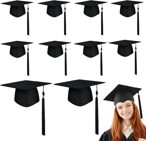 8 Pcs Black Graduation Cap with Tassel Adjustable Adult Graduation Hat for Women Men Graduation Supplies Fancy Dress Accessory Photo Props in Kuwait