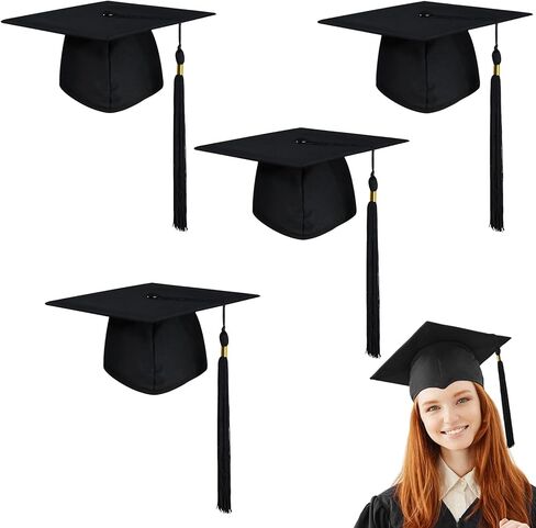8 Pcs Black Graduation Cap with Tassel Adjustable Adult Graduation Hat for Women Men Graduation Supplies Fancy Dress Accessory Photo Props in Kuwait