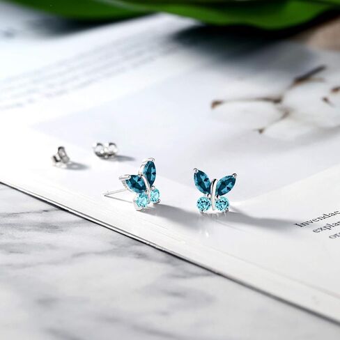 Gem Stone King 1.80 Cttw Marquise London Blue Topaz and Swiss Blue Topaz Butterfly Earrings For Women | 925 Sterling Silver | Gemstone November Birthstone | Center Stone: 6X3MM | Small Stones: 3MM in Saudi Arabia
