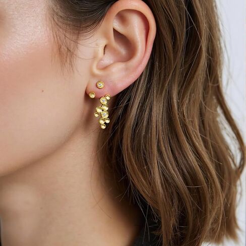 GEEZENCA 925 Sterling Silver 18k Gold Plated Star Dangle Earrings with 5A CZ, Unique Statement Celestial Jacket Earrings, Luxury Illusion Ear Jewelry Gift in Saudi Arabia