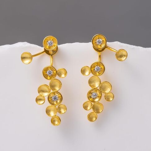 GEEZENCA 925 Sterling Silver 18k Gold Plated Star Dangle Earrings with 5A CZ, Unique Statement Celestial Jacket Earrings, Luxury Illusion Ear Jewelry Gift in Saudi Arabia