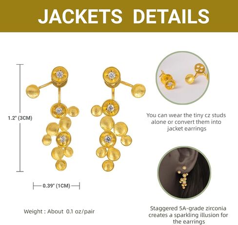 GEEZENCA 925 Sterling Silver 18k Gold Plated Star Dangle Earrings with 5A CZ, Unique Statement Celestial Jacket Earrings, Luxury Illusion Ear Jewelry Gift in Saudi Arabia