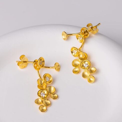 GEEZENCA 925 Sterling Silver 18k Gold Plated Star Dangle Earrings with 5A CZ, Unique Statement Celestial Jacket Earrings, Luxury Illusion Ear Jewelry Gift in Saudi Arabia