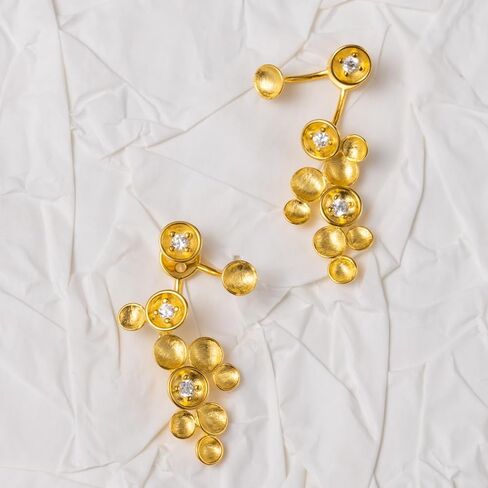GEEZENCA 925 Sterling Silver 18k Gold Plated Star Dangle Earrings with 5A CZ, Unique Statement Celestial Jacket Earrings, Luxury Illusion Ear Jewelry Gift in Saudi Arabia