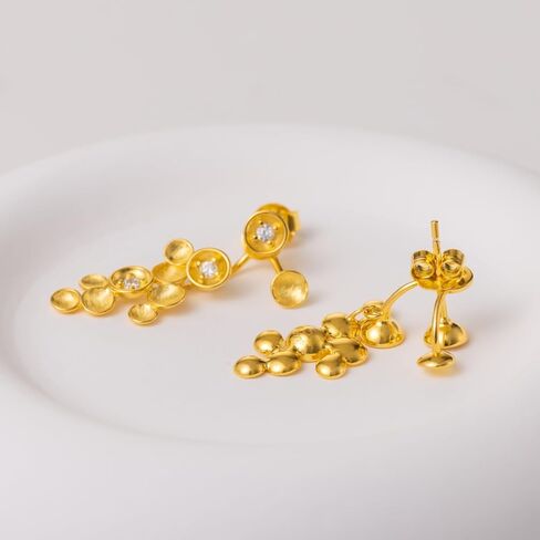 GEEZENCA 925 Sterling Silver 18k Gold Plated Star Dangle Earrings with 5A CZ, Unique Statement Celestial Jacket Earrings, Luxury Illusion Ear Jewelry Gift in Saudi Arabia