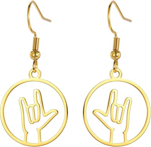 I Love You Hand Sign Symbol Earrings ASL Hand Sign Charm Pendant American ASL Language Awareness Deaf Jewelry Interpreter Teacher Gift in Saudi Arabia