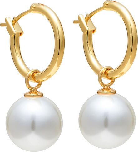 Pearl Earrings for Women 18K Gold Plated Huggie Hoop Earrings with Freshwater Pearls AAAA+ Handpicked Hypoallergenic Drop Stud Earrings Trendy Gold Jewelry Gift in Saudi Arabia