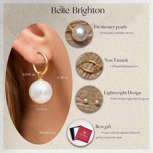 Pearl Earrings for Women 18K Gold Plated Huggie Hoop Earrings with Freshwater Pearls AAAA+ Handpicked Hypoallergenic Drop Stud Earrings Trendy Gold Jewelry Gift in Saudi Arabia
