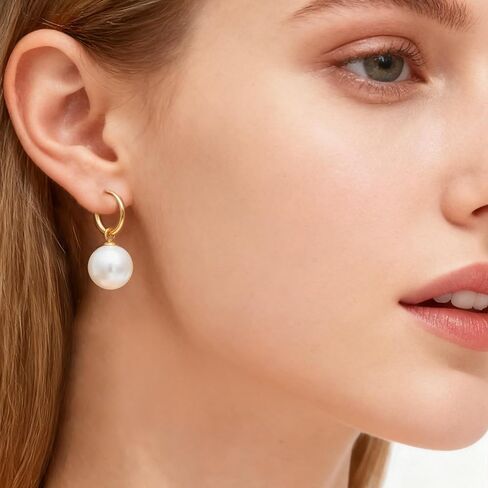 Pearl Earrings for Women 18K Gold Plated Huggie Hoop Earrings with Freshwater Pearls AAAA+ Handpicked Hypoallergenic Drop Stud Earrings Trendy Gold Jewelry Gift in Saudi Arabia