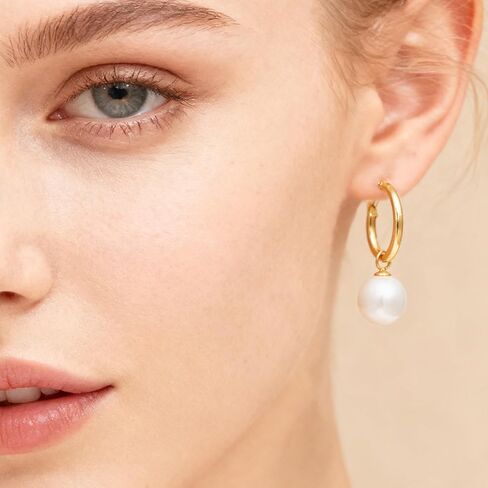 Pearl Earrings for Women 18K Gold Plated Huggie Hoop Earrings with Freshwater Pearls AAAA+ Handpicked Hypoallergenic Drop Stud Earrings Trendy Gold Jewelry Gift in Saudi Arabia