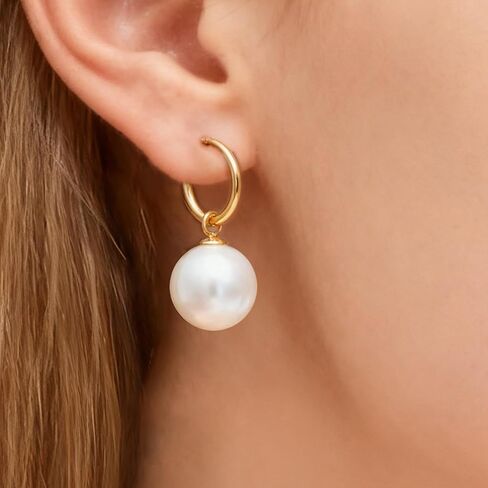 Pearl Earrings for Women 18K Gold Plated Huggie Hoop Earrings with Freshwater Pearls AAAA+ Handpicked Hypoallergenic Drop Stud Earrings Trendy Gold Jewelry Gift in Saudi Arabia
