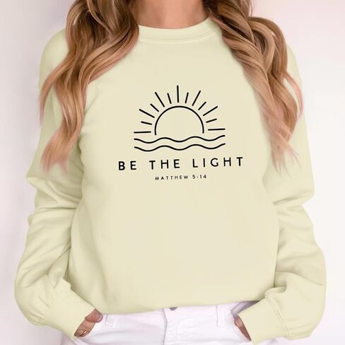 Christian Be The Light Sweatshirts for Women Religious Faith Jesus Bible Verse Graphic Shirts Loose Pullover Tops in Saudi Arabia