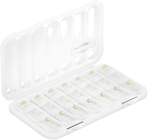 Weekly Pill Organizer, 7 Day Pill Box, Detachable Moisture-Proof Pill Case, Portable Travel Pill Container for Vitamins Fish Oil Compartments Supplements，White, 28 Compartments in Saudi Arabia