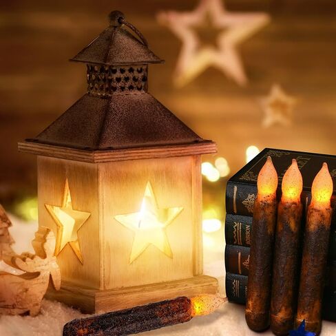 6 عبوات من Lpraer، عمود شمع حقيقي، شموع مستدقة بدائية، شموع بالتنقيط البدائية، مصابيح LED وامضة عديمة اللهب، مجموعة تزيين الهالوين تعمل بالبطارية، ديكور الكنيسة للمهرجانات، بني in Kuwait