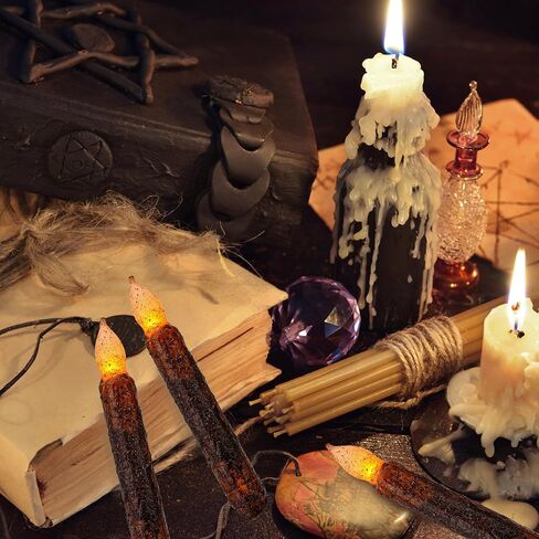 6 عبوات من Lpraer، عمود شمع حقيقي، شموع مستدقة بدائية، شموع بالتنقيط البدائية، مصابيح LED وامضة عديمة اللهب، مجموعة تزيين الهالوين تعمل بالبطارية، ديكور الكنيسة للمهرجانات، بني in Kuwait