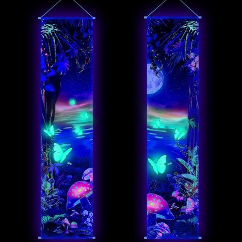 Tiamon 2 Pieces Black Light Art Wall Decor Trippy Blacklight Tapestry UV Reactive Tapestry Poster Banner Aesthetic Room Hanging Backdrop for Hippie Bedroom Home Decoration (Skull) in Saudi Arabia