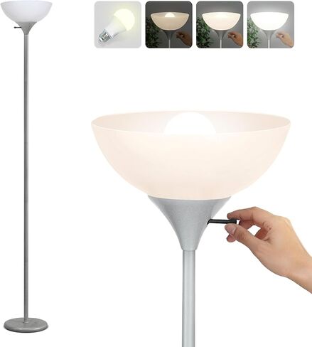 مصباح أرضي LED قابل للتعتيم من Brightech Sky Dome، مصباح أرضي Torchiere لغرف المعيشة والمكاتب - مصباح طويل القامة للقراءة والهوايات - أسود داكن in Kuwait