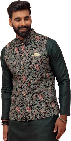 Men's White & Pink Printed Cotton Nehru Jacket- Traditional Indian Waistcoat for Weddings & Festive Occasions in Saudi Arabia