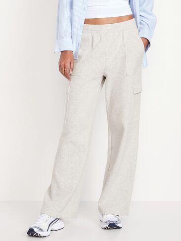 Old Navy High-Waisted SoComfy Cargo Wide-Leg Sweatpants - Light Heather Gray in Saudi Arabia