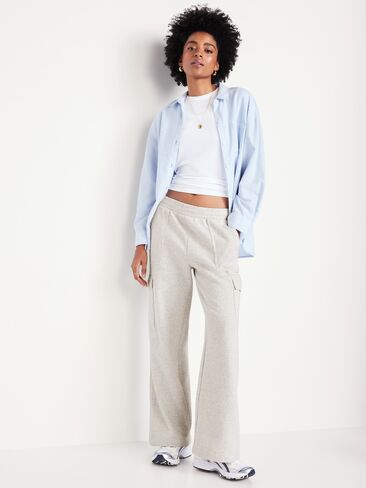 Old Navy High-Waisted SoComfy Cargo Wide-Leg Sweatpants - Light Heather Gray in Saudi Arabia