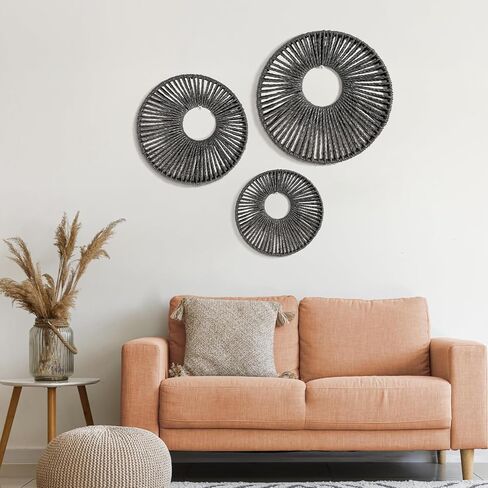 مجموعة ديكور حائط من الحبال الورقية المستديرة من American Art Decor مكونة من 3 قطع، باللون الأسود - لوحة فنية جدارية بوهو، نمط سلة المزرعة in Kuwait