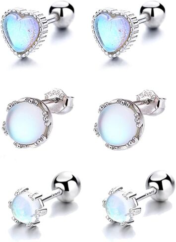 3Pcs Pure Titanium Hypoallergenic Earrings, Opal/Moonstone/Cat's Eye/Blue Turquoise 925 Sterling Silver Stud Earrings, Implant Grade, Delicate Jewelry For Sensitive Ears in Saudi Arabia