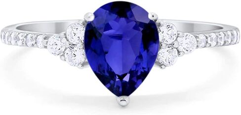 Blue Apple Co. دمعة كمثرى خاتم خطوبة زفاف كمثرى مكعب مستدير زركونيا 925 فضة استرلينية in Kuwait