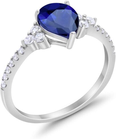 Blue Apple Co. دمعة كمثرى خاتم خطوبة زفاف كمثرى مكعب مستدير زركونيا 925 فضة استرلينية in Kuwait