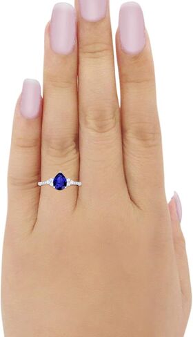 Blue Apple Co. دمعة كمثرى خاتم خطوبة زفاف كمثرى مكعب مستدير زركونيا 925 فضة استرلينية in Kuwait