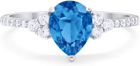 Blue Apple Co. دمعة كمثرى خاتم خطوبة زفاف كمثرى مكعب مستدير زركونيا 925 فضة استرلينية in Kuwait