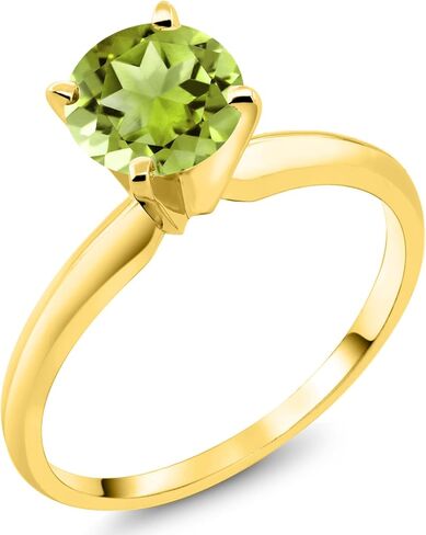 Gem Stone King 14K Yellow Gold Green Peridot Solitaire Engagement 4-Prong Ring For Women | 1.00 Cttw | Round 6MM | Gemstone Birthstone | Wedding Engagement Anniversary Promise Ring For Women in Saudi Arabia