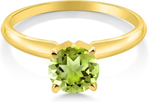 Gem Stone King 14K Yellow Gold Green Peridot Solitaire Engagement 4-Prong Ring For Women | 1.00 Cttw | Round 6MM | Gemstone Birthstone | Wedding Engagement Anniversary Promise Ring For Women in Saudi Arabia