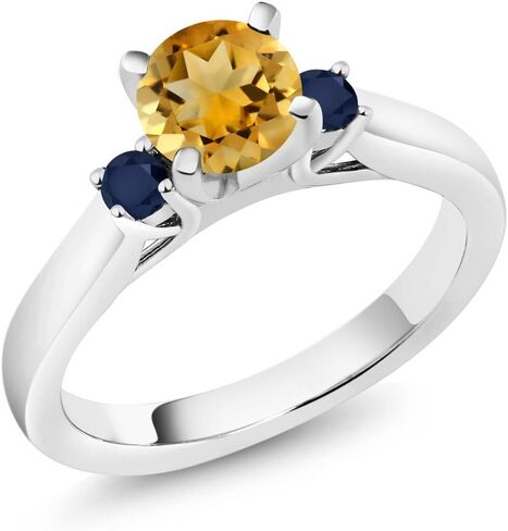 خاتم خطوبة من الأحجار الكريمة من Gem Stone King من الفضة الإسترلينية عيار 925 والسترين الأصفر والياقوت الأزرق للنساء (0.96 قيراط، دائري 6 مم، حجر بخت شهر نوفمبر) in Saudi Arabia