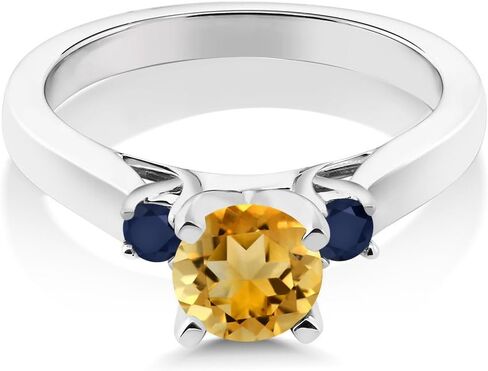 خاتم خطوبة من الأحجار الكريمة من Gem Stone King من الفضة الإسترلينية عيار 925 والسترين الأصفر والياقوت الأزرق للنساء (0.96 قيراط، دائري 6 مم، حجر بخت شهر نوفمبر) in Saudi Arabia