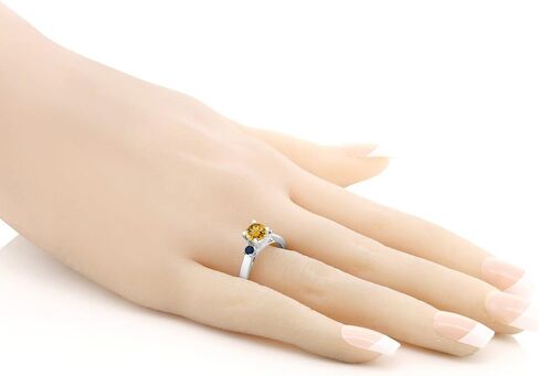 خاتم خطوبة من الأحجار الكريمة من Gem Stone King من الفضة الإسترلينية عيار 925 والسترين الأصفر والياقوت الأزرق للنساء (0.96 قيراط، دائري 6 مم، حجر بخت شهر نوفمبر) in Saudi Arabia