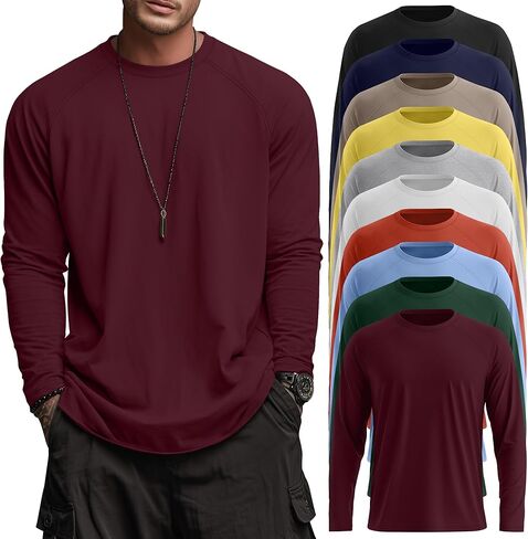 Velvelhall 10 Pack Men Big and Tall Cotton Shirts Long Sleeve Tops in Saudi Arabia