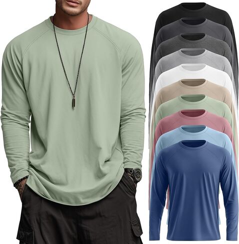Velvelhall 10 Pack Men Big and Tall Cotton Shirts Long Sleeve Tops in Saudi Arabia