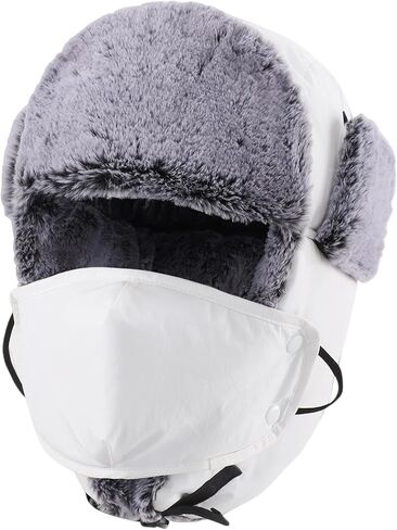 Connectyle Trapper Hat for Men Women Faux Fur Lined Winter Hat with Face Mask Water Repellent Cold Weater Outdoor Hat in Kuwait