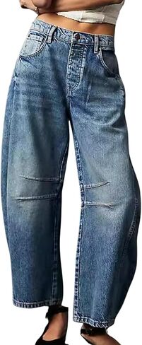 Leyoutx Women's Barrel Jeans Vintage Wide Leg Mid Rise Baggy Boyfriend Denim Ankle Pants in Saudi Arabia