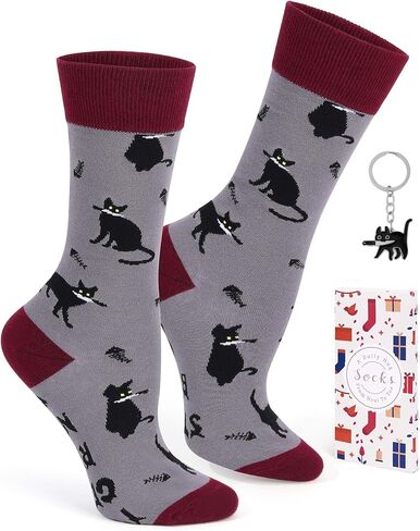 KIDSBETT Funny Cat Socks Gifts for Women Men, Novelty Animal Kitten Crew Dress Socks Casual Cozy Crazy Pet Owners Themed Stocking Gift for Cat Lovers Mom Dad Girls in Saudi Arabia