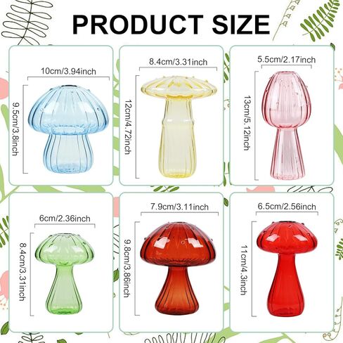 6 PCS Mushroom Vase Set, Colored Glass Mushroom Propagation Vase, Mini Cute Bud Vases for Flowers - Ideal for Women Home Office Indoor Decor & Gift in Kuwait