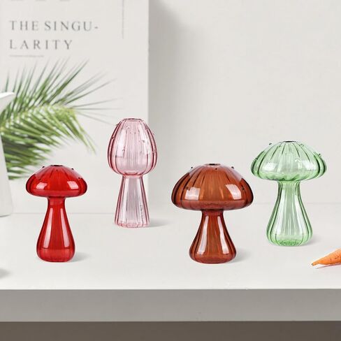 6 PCS Mushroom Vase Set, Colored Glass Mushroom Propagation Vase, Mini Cute Bud Vases for Flowers - Ideal for Women Home Office Indoor Decor & Gift in Kuwait