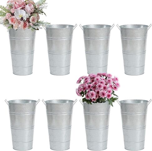 FGGHFT 8 Pcs 10 Inch Large Galvanized Metal Vases Farmhouse French Flower Bucket Vases for Cut Flowers for Home D in Kuwait
