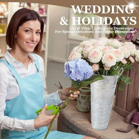 FGGHFT 8 Pcs 10 Inch Large Galvanized Metal Vases Farmhouse French Flower Bucket Vases for Cut Flowers for Home D in Kuwait