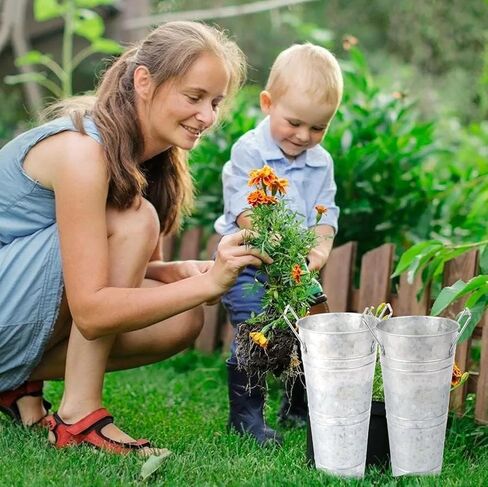 FGGHFT 8 Pcs 10 Inch Large Galvanized Metal Vases Farmhouse French Flower Bucket Vases for Cut Flowers for Home D in Kuwait