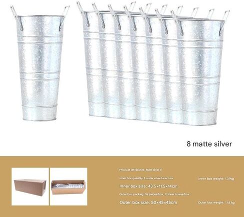 FGGHFT 8 Pcs 10 Inch Large Galvanized Metal Vases Farmhouse French Flower Bucket Vases for Cut Flowers for Home D in Kuwait